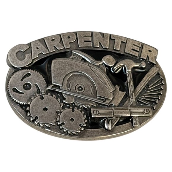 Carpenter Belt Buckle Metal Silver Tone 3.5 Inch Tools - Picture 1 of 7